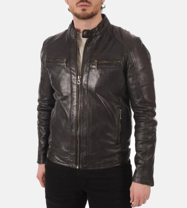 Mens black leather outerwear