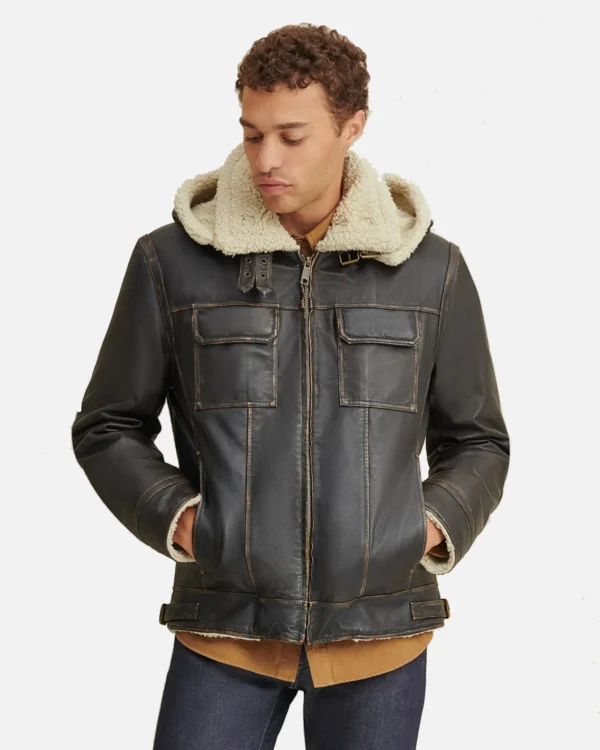 Mens black shearling leather jacket