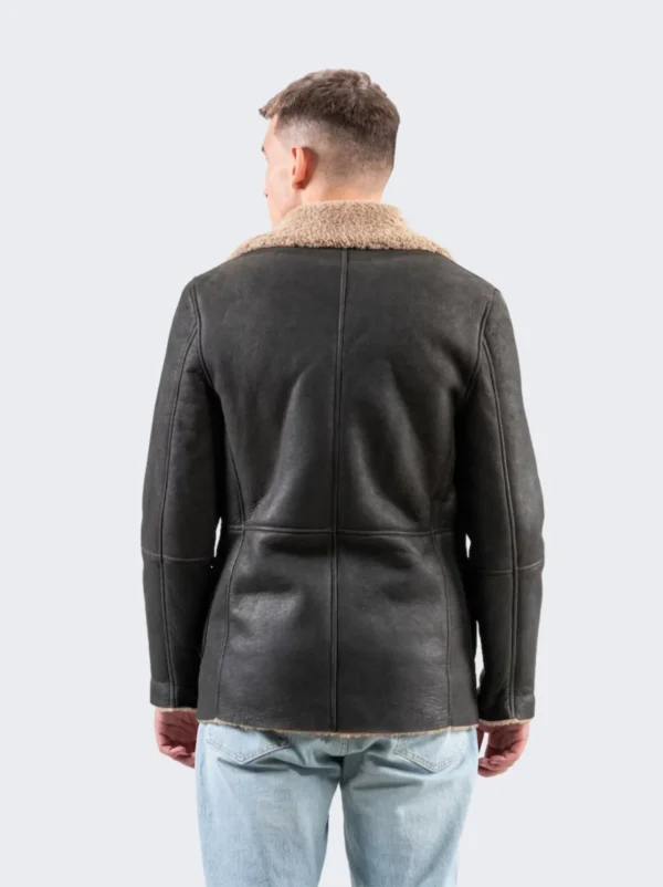 Mens black sheepskin leather coat