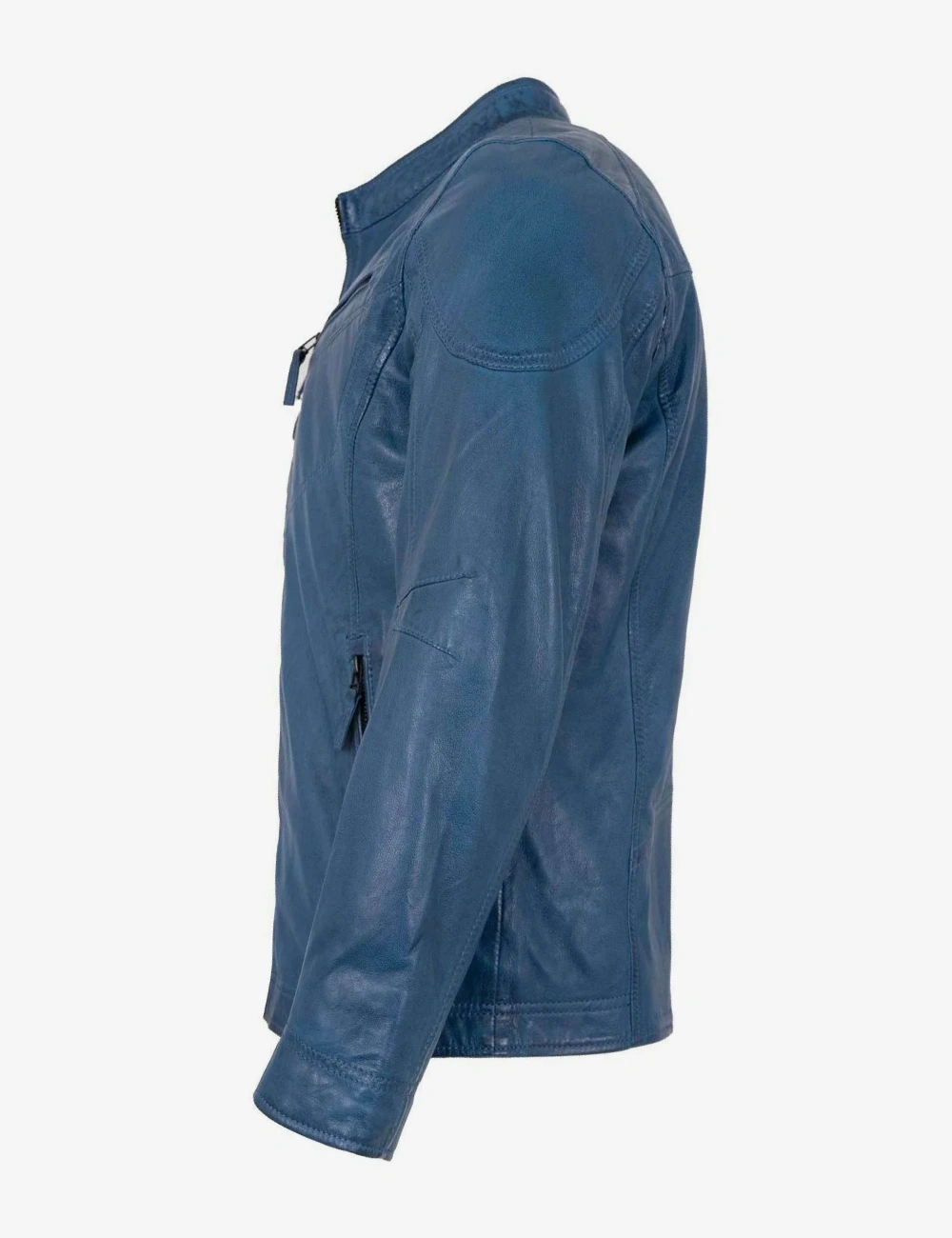 Mens Horizon Leather Blue Cafe Racer Jacket