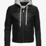 Cafe Racer Black Leather Jacket With Hood