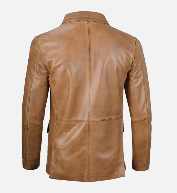 Mens camel leather blazer jacket