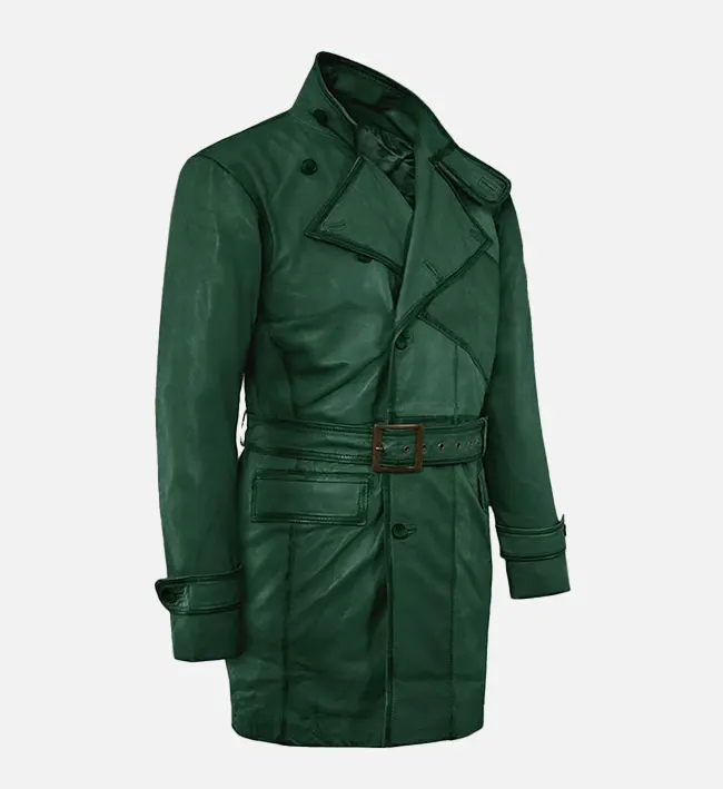 Royal Flying Green Burnished Leather Coat For Men