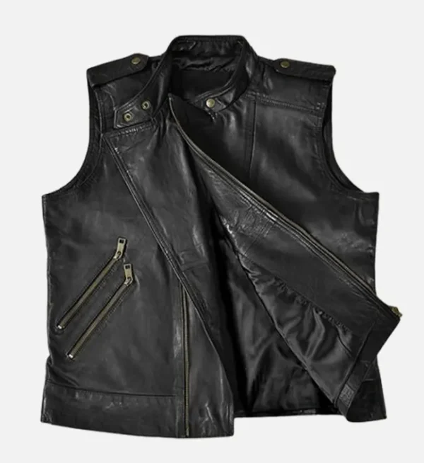 Mens leather biker vest for men