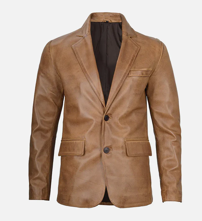 Leather Blazer Mens Jacket Camel Brown