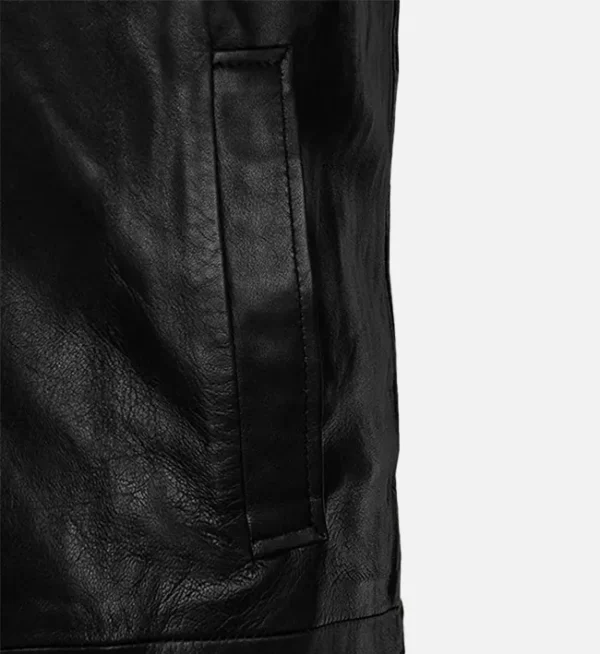 Mens Classic Black Leather Long Coat