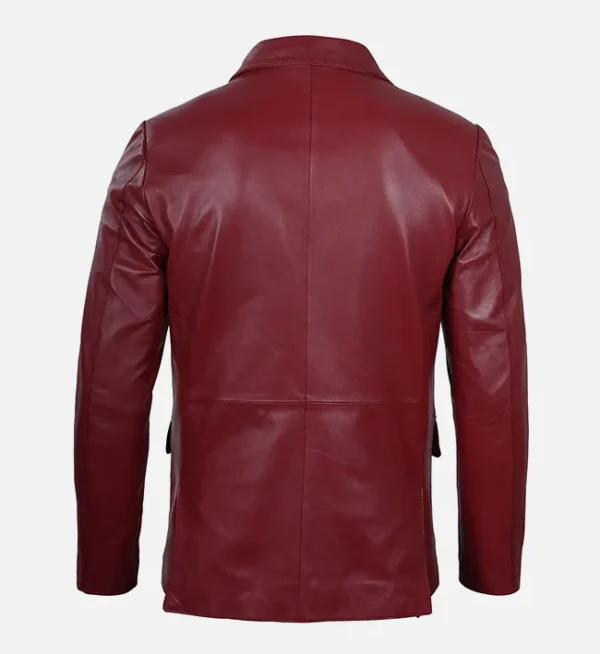 Mens maroon leather blazer jacket