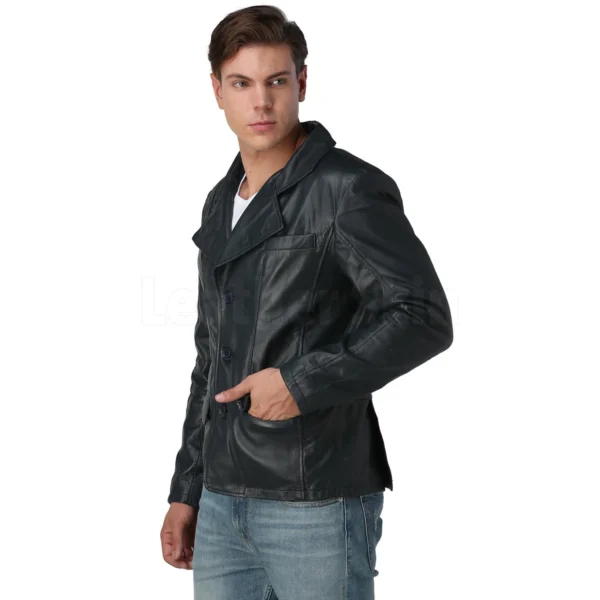 Mens navy blue leather coat