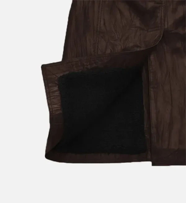 Mens rugged leather long coat brown