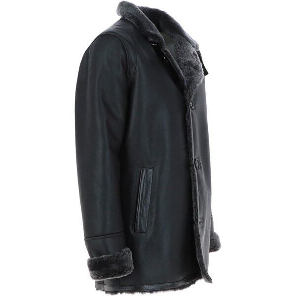 Mens single breasted sheepskin black coat