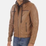 Erico Cognac Lambskin Mens leather Hoodie Jacket