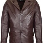 Genuine Leather Brown Coat Men with Plain Lining