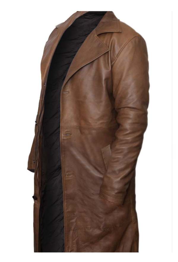 Mens waxed leather trench coat