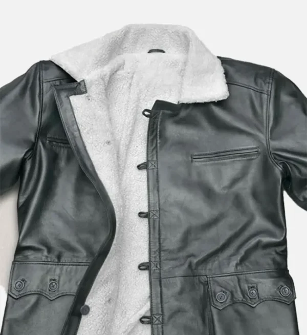 Metallic gray leather trench coat men