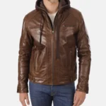 Genuine Mocca Buffalo Leather Stockley Hood Jacket