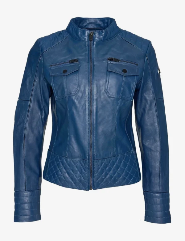 Navy Blue Cafe Racer Leather Jacket