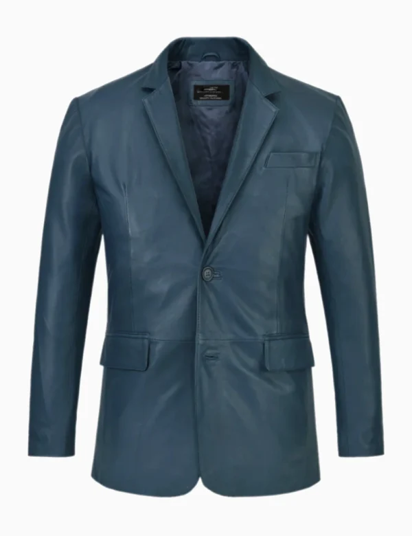 Classic Regal Sapphire Navy Leather Blazer