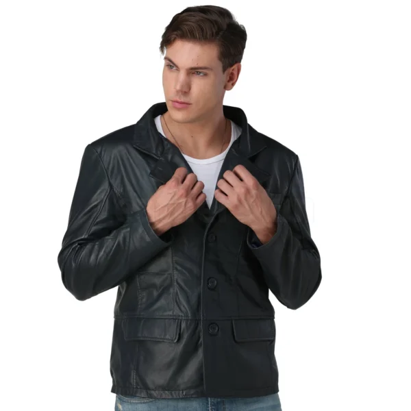 Navy mens leather jacket