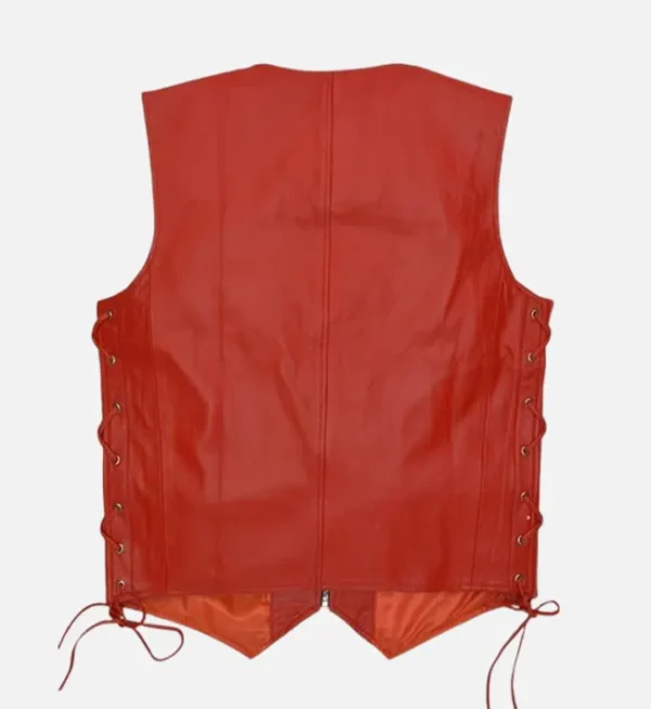 Orange biker leather vest men