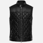 Mens Quilted Black Stallion Leather Biker Vest