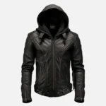 Classic Style Mens Black Hooded Leather Jacket