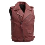 Red Motorcycle Leather Vest For Men