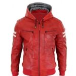 Classic Red Mens Bomber Hooded Jacket