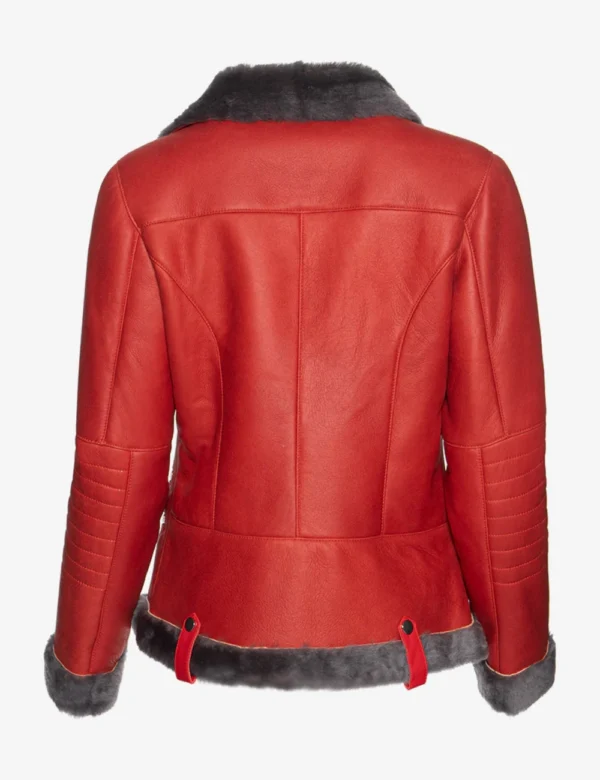 Red leather winter jacket