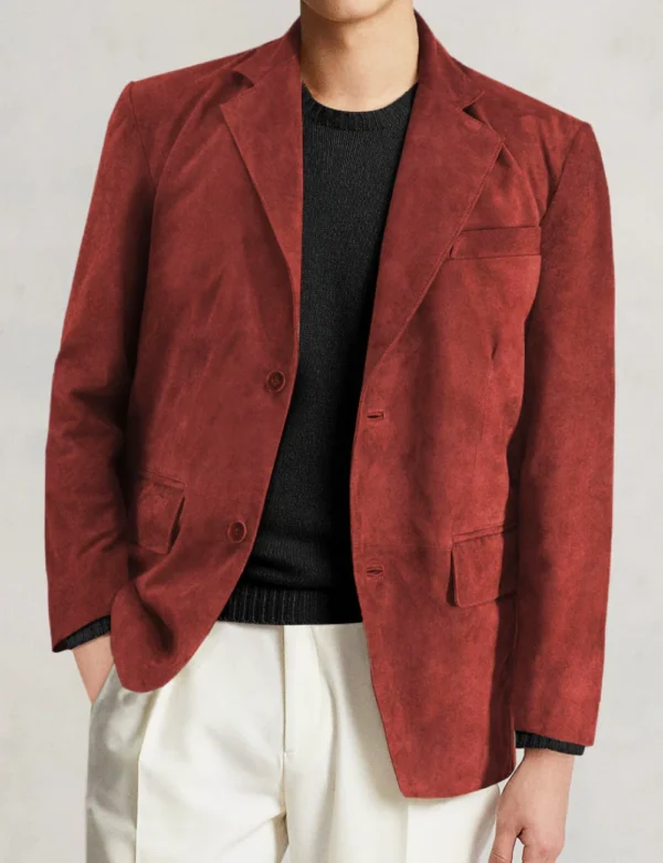 Red suede blazer men