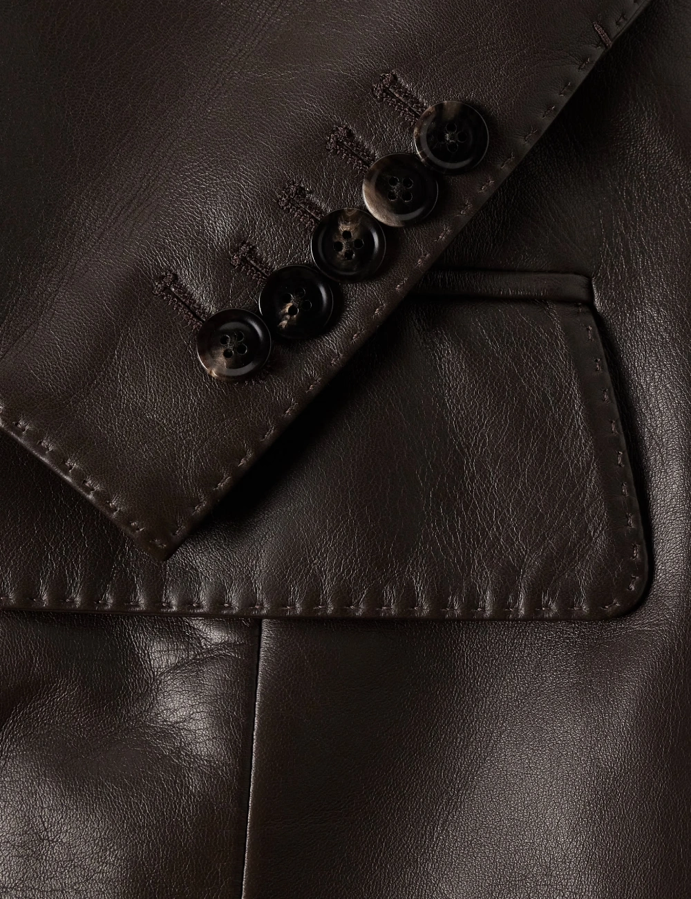 Refined Slim Fit Dark Brown Leather Blazer