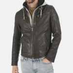 Winston Dark Brown Hoodie Leather Jacket For Men