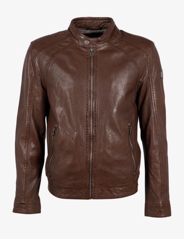 Mens Real Leather Vintage Brown Cafe Racer Jacket