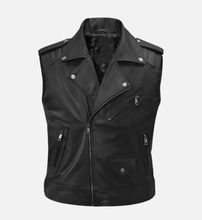Sovereign Road Black Leather Mens Vest