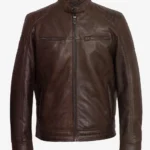 Vintage Distressed Dark Brown Men Cafe Racer Jacket