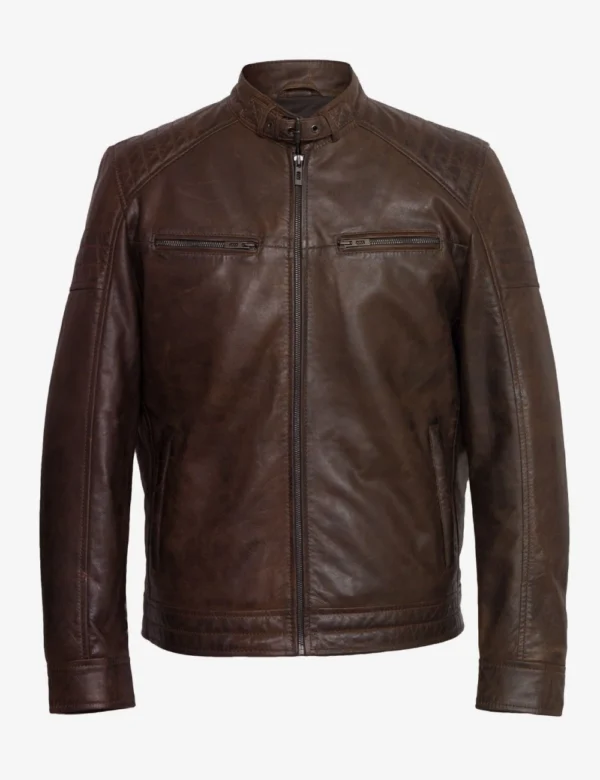 Vintage Distressed Dark Brown Men Cafe Racer Jacket