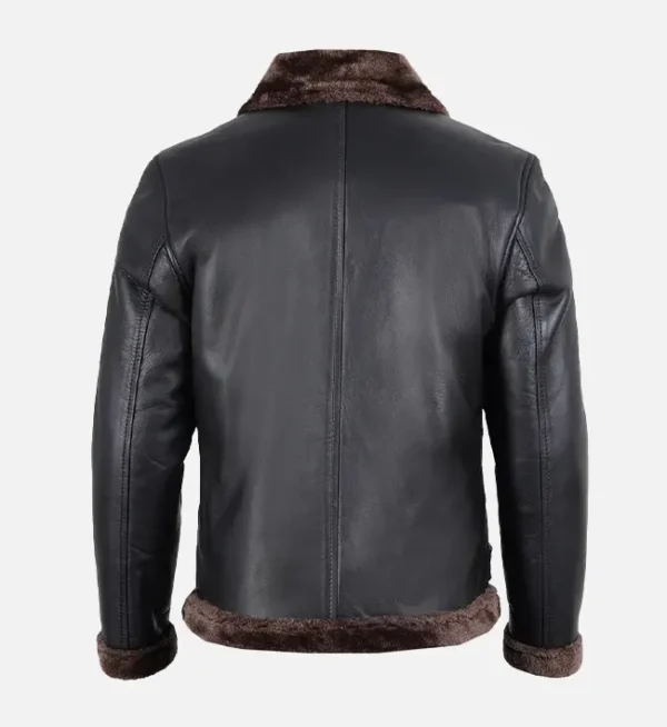 Shearling-lined black leather jacket