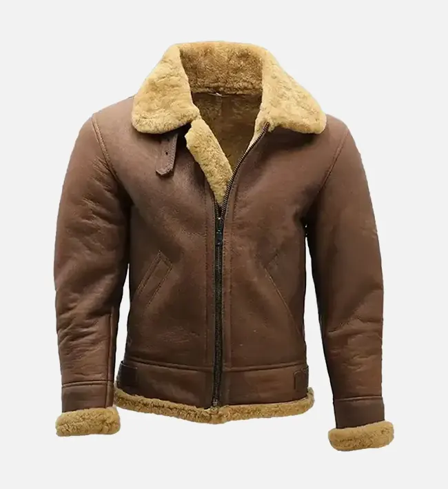Brown Shearling Leather Jacket for Men
