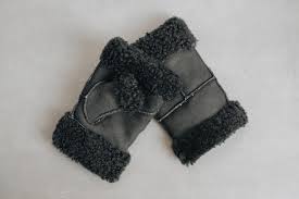 Grey Patch Sheepskin Fingerless Mittens