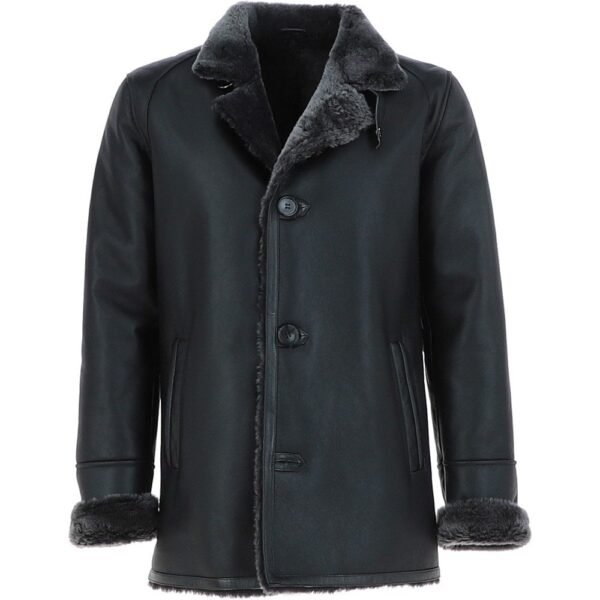 Mens Single Breasted Sheepskin Black Coat