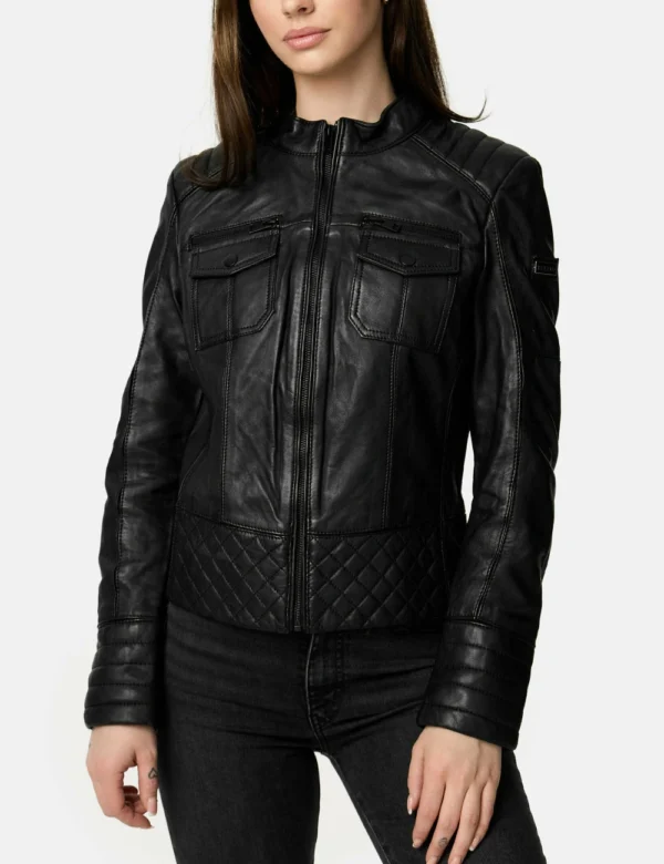 Sleek black leather outerwear