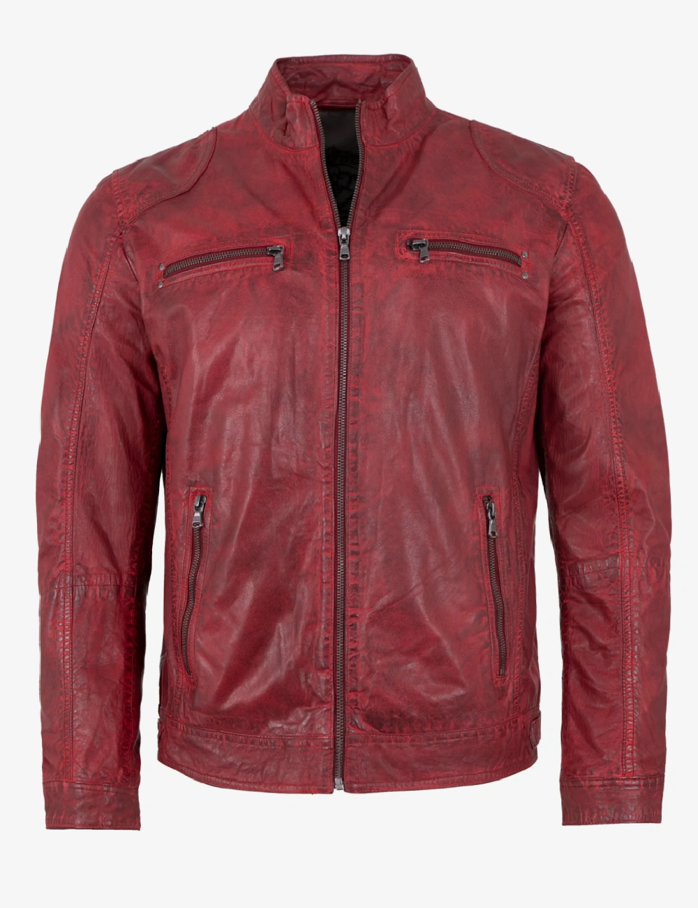 Red Racer Ionic Mens Real Full zippered Leather Jacket