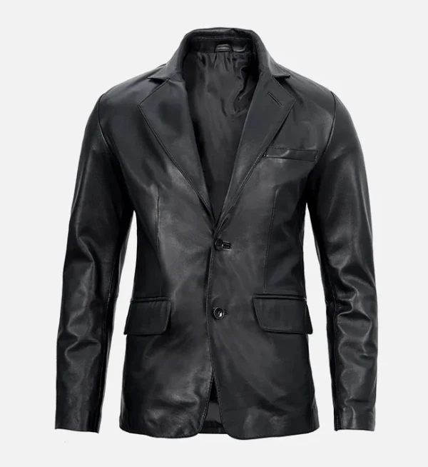 Mens Black Leather Blazer Jacket