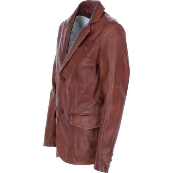 Slim fit brown leather blazer mens