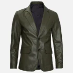 Dark Green Mens Leather Blazer Jacket