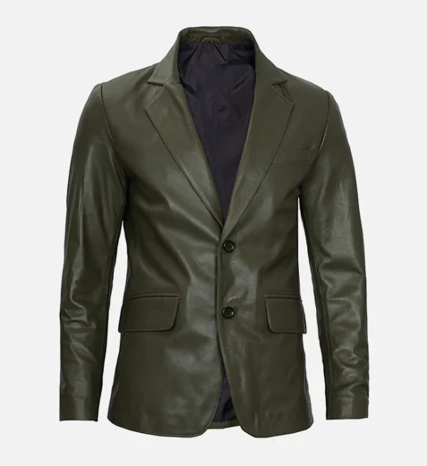 Dark Green Mens Leather Blazer Jacket
