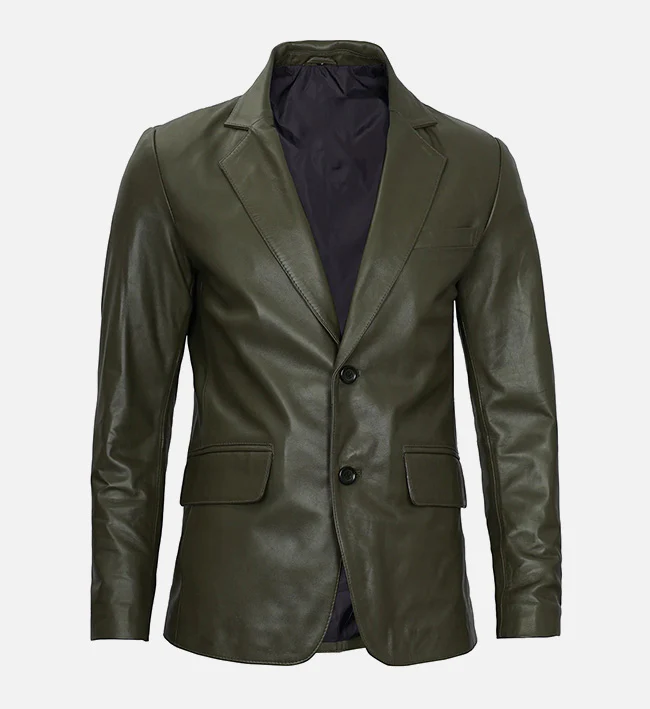 Dark Green Mens Leather Blazer Jacket