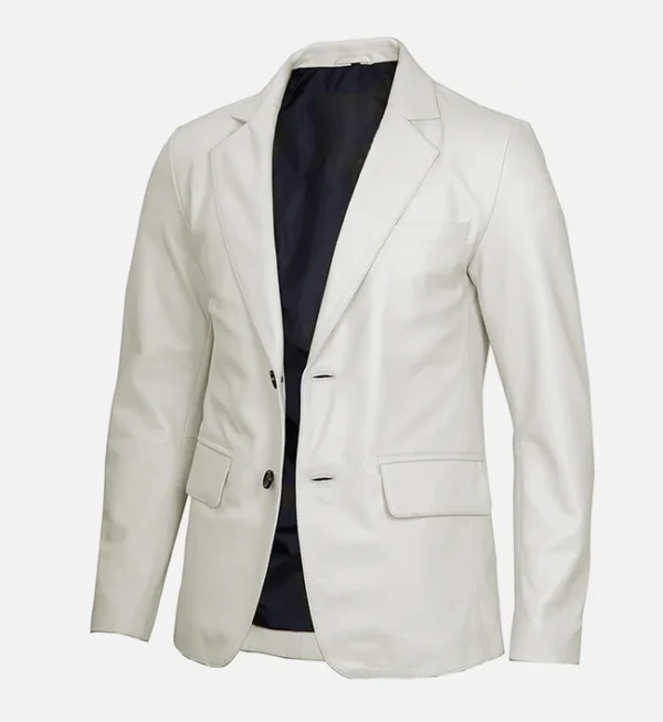 Slim fit off white leather blazer