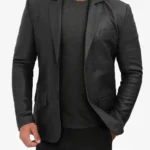 Casual Mens Black Leather Blazer
