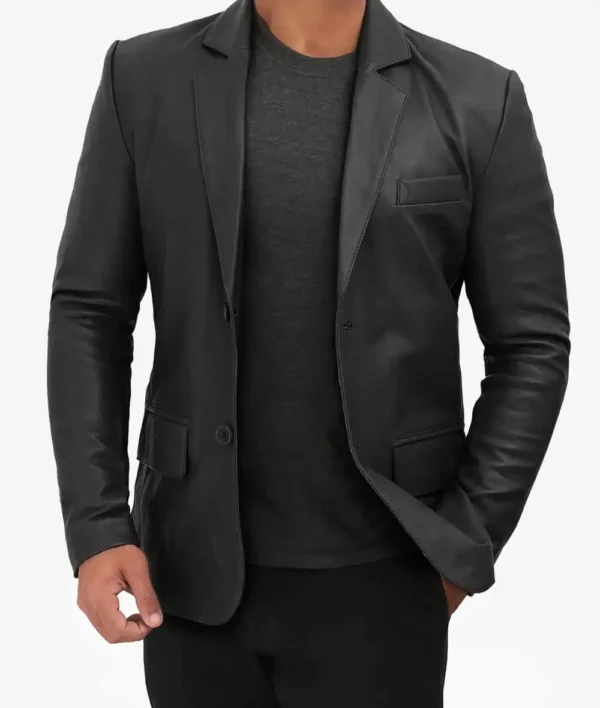Casual Mens Black Leather Blazer