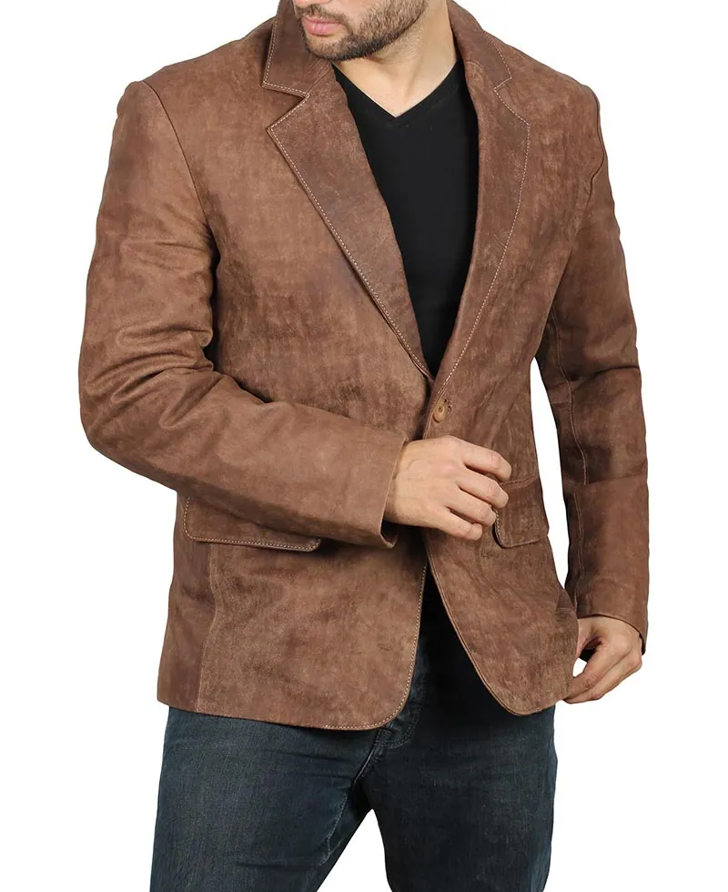 Brown Suede Mens Leather Blazer
